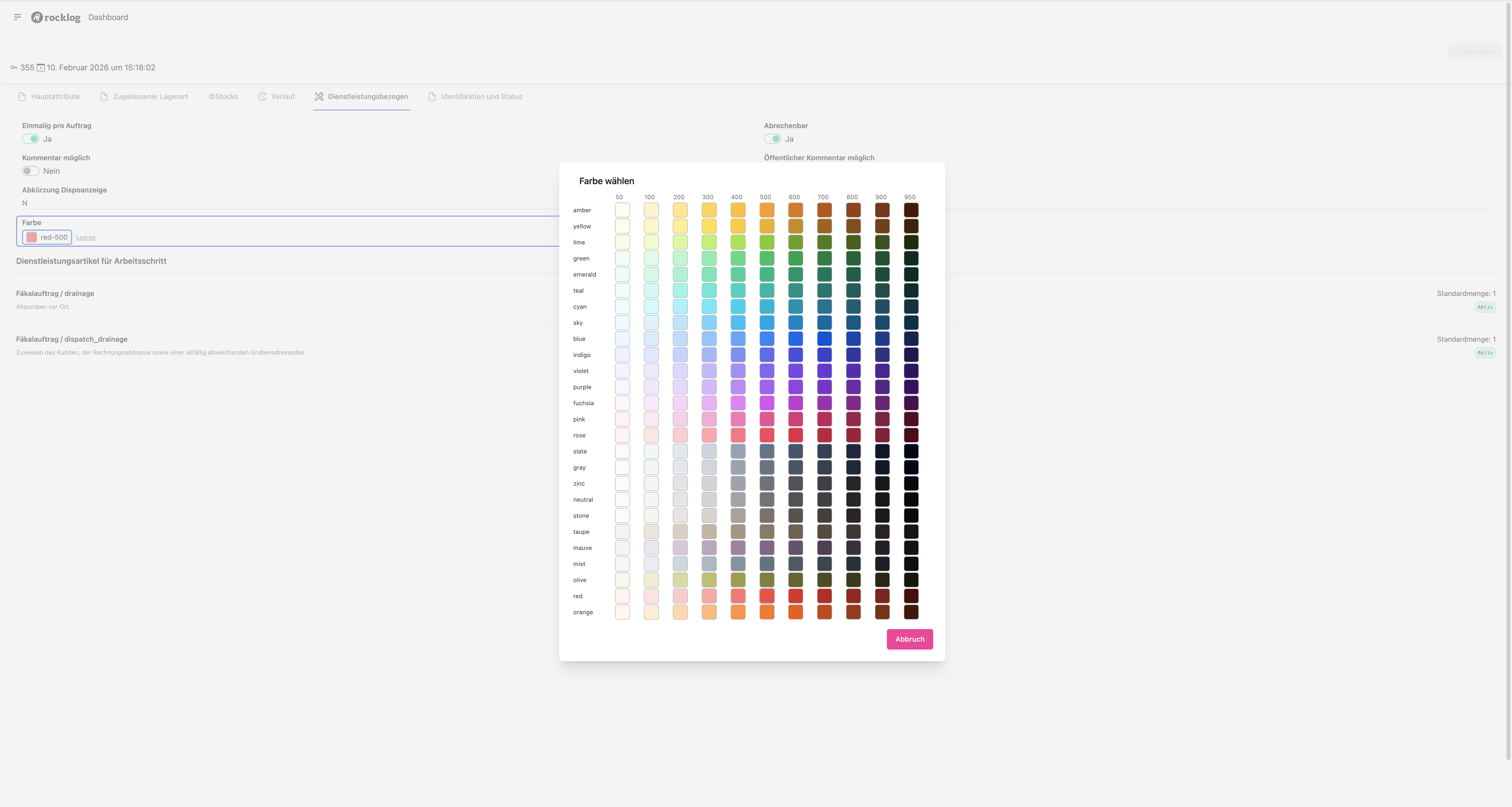 Farbauswahldialog mit Tailwind-Palette