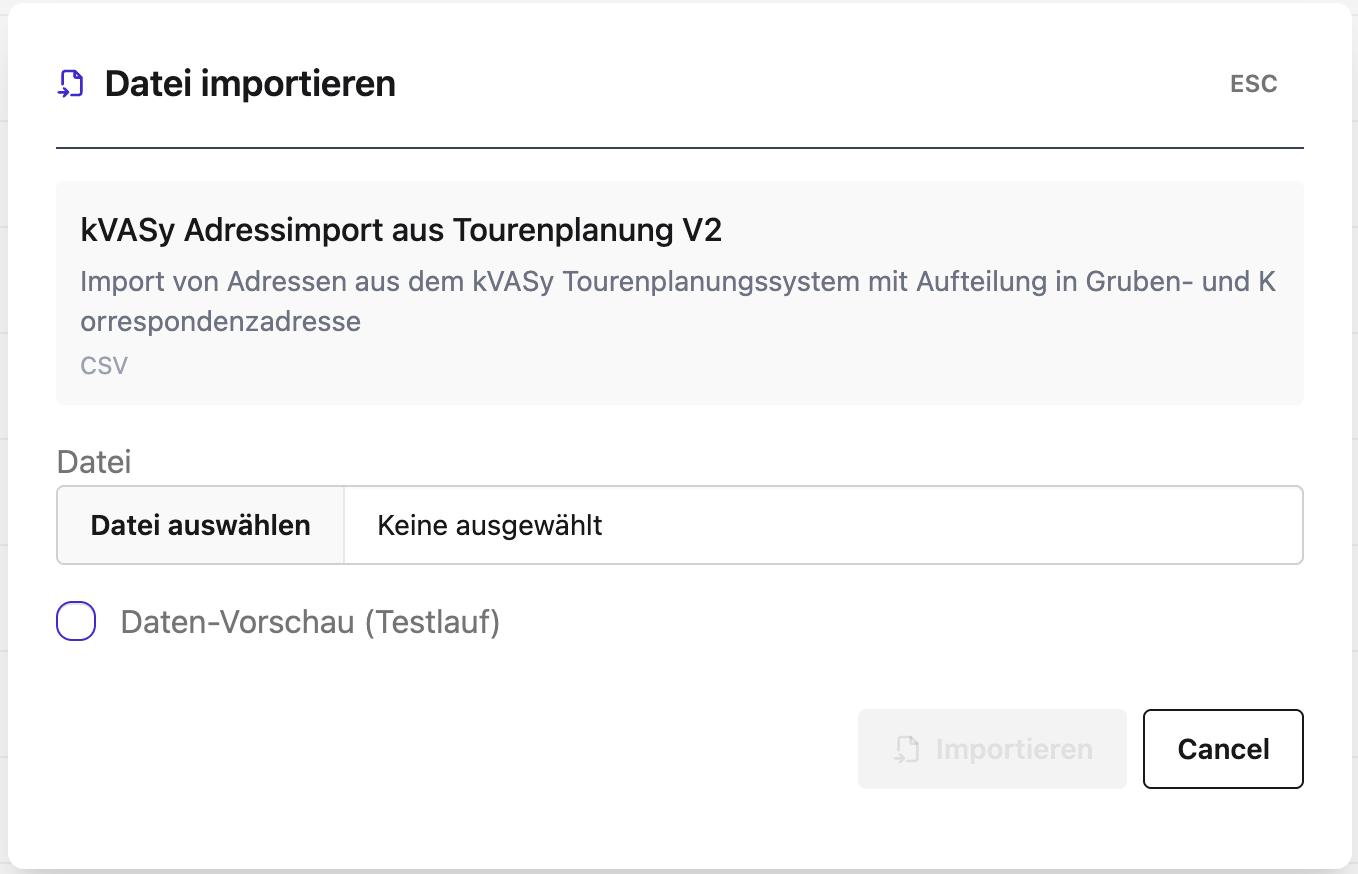 Datei-Importdialog mit V2-Auswahl und Daten-Vorschau-Toggle