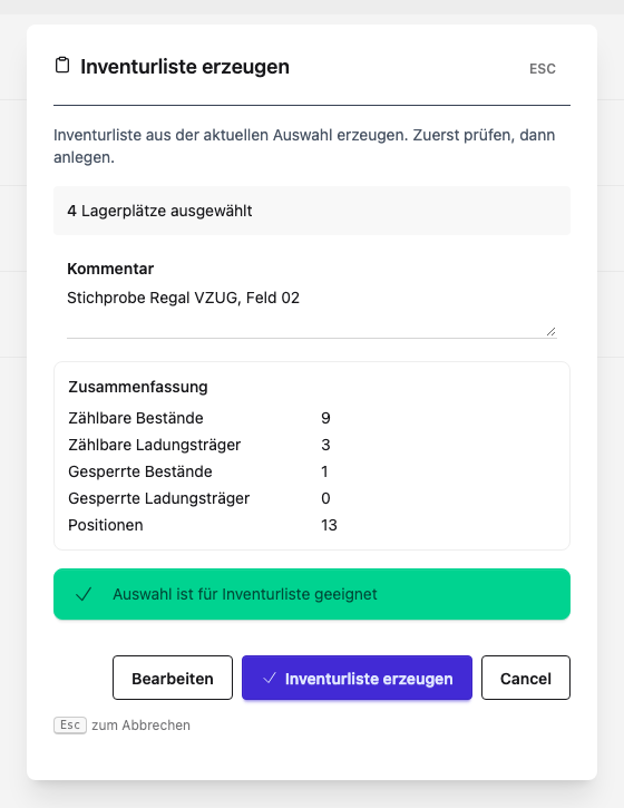 Prüfschritt mit Zusammenfassung vor dem Erzeugen